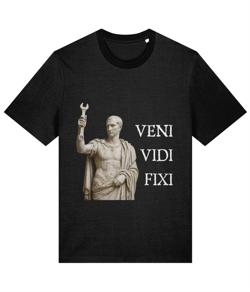 Veni Vidi Fixi (vertical) unisex adult t-shirt